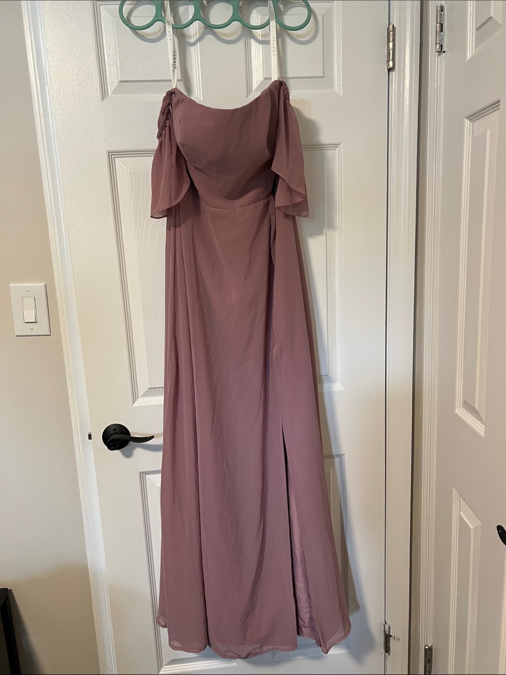 Azazie Dusty Mauve Off-Shoulder Maxi Dress with Flutter Sleeves